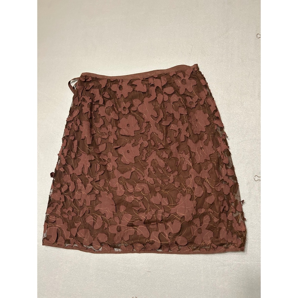 Max Studio Brown Floral Applique Mesh Skirt Gold Embroidery Size 10 Boho 5712012